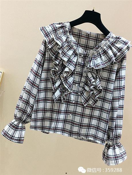 网红格子衬衫花边袖裁剪,潮流与细节的完美融合